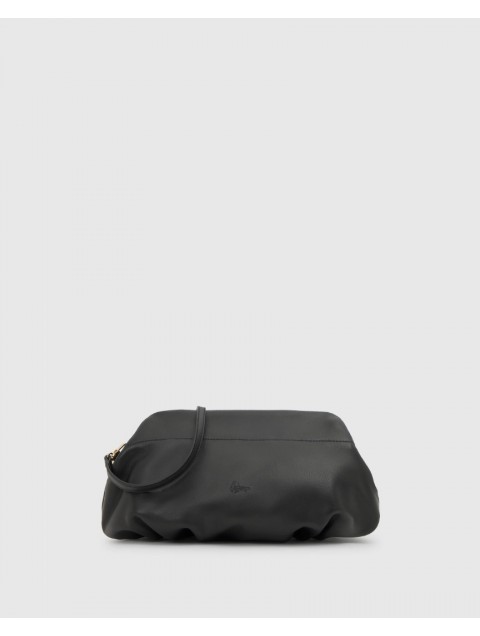 CASTAÑER B.Small Victoire  Black Μαύρο Κλατς από Δέρμα με Κεντητά Λουλούδια