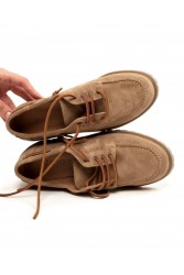 'ESIOT Groikos Sand Suede Boatshoes Μπεζ Σουέντ Δετά Μοκασίνια