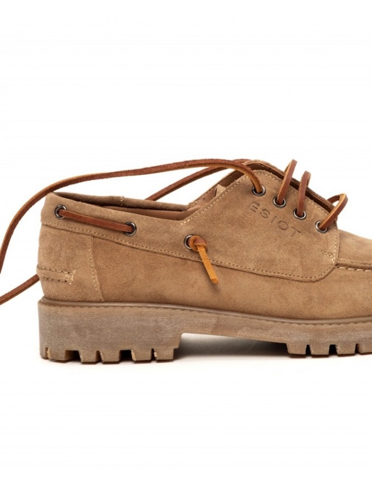 'ESIOT Groikos Sand Suede Boatshoes Μπεζ Σουέντ Δετά Μοκασίνια