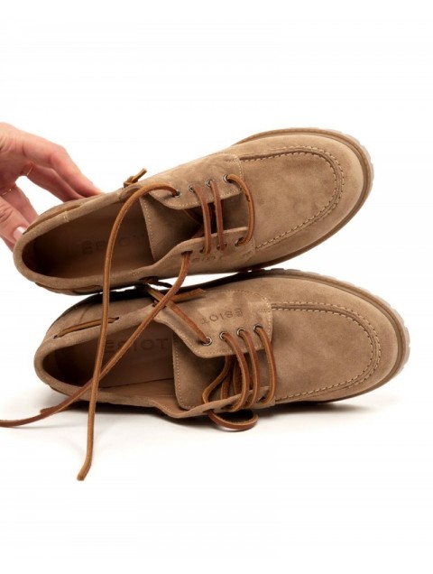 'ESIOT Groikos Sand Suede Boatshoes Μπεζ Σουέντ Δετά Μοκασίνια