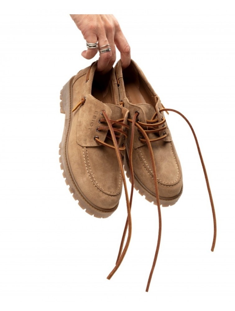 'ESIOT Groikos Sand Suede Boatshoes Μπεζ Σουέντ Δετά Μοκασίνια
