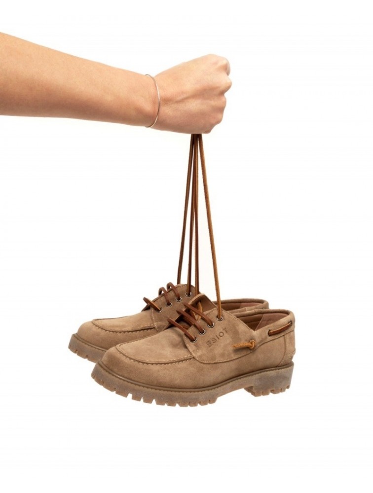 'ESIOT Groikos Sand Suede Boatshoes Μπεζ Σουέντ Δετά Μοκασίνια