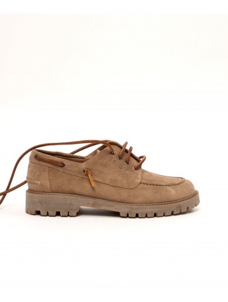 'ESIOT Groikos Sand Suede Boatshoes Μπεζ Σουέντ Δετά Μοκασίνια