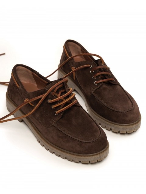 'ESIOT Merikas Dark Brown Suede Boatshoes Καφέ Σουέντ Δετά Μοκασίνια