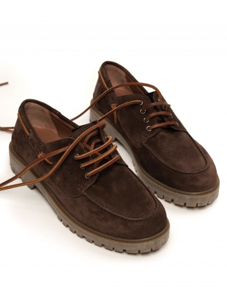 'ESIOT Merikas Dark Brown Suede Boatshoes Καφέ Σουέντ Δετά Μοκασίνια
