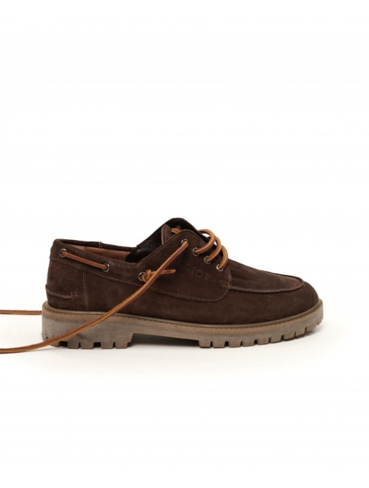 'ESIOT Merikas Dark Brown Suede Boatshoes Καφέ Σουέντ Δετά Μοκασίνια