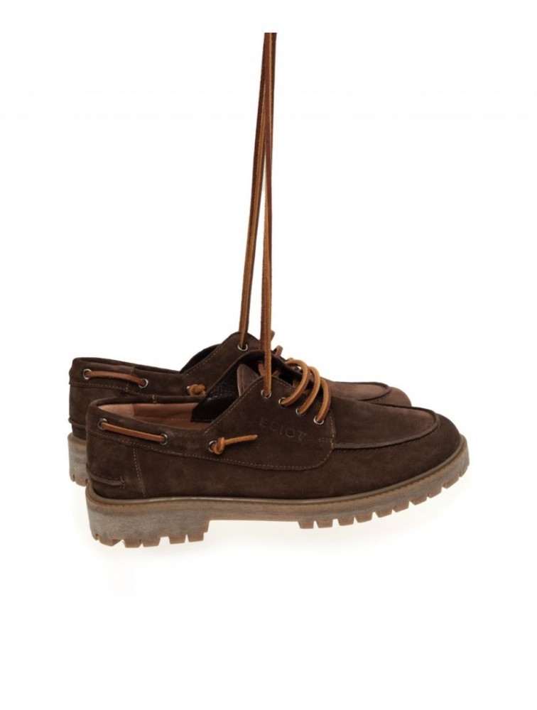 'ESIOT Merikas Dark Brown Suede Boatshoes Καφέ Σουέντ Δετά Μοκασίνια