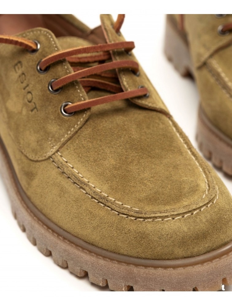 'ESIOT Patelia Light Olive Suede Boatshoes Λαδί Σουέντ Δετά Μοκασίνια