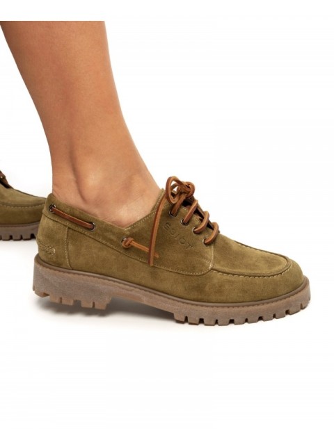 'ESIOT Patelia Light Olive Suede Boatshoes Λαδί Σουέντ Δετά Μοκασίνια