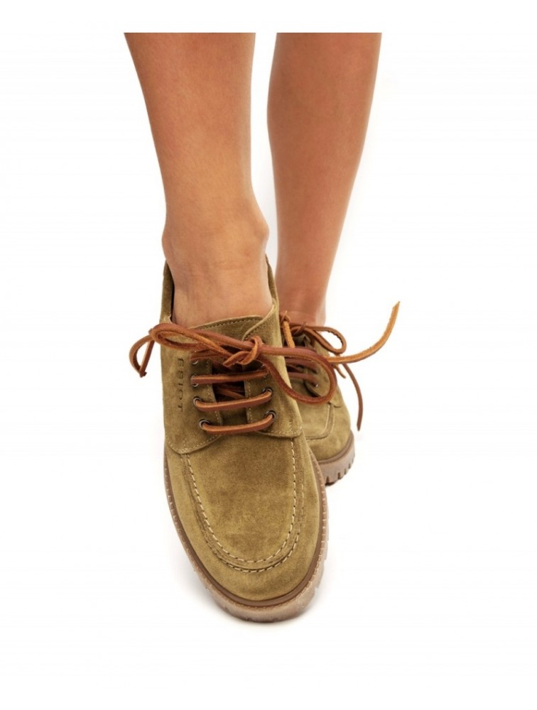 'ESIOT Patelia Light Olive Suede Boatshoes Λαδί Σουέντ Δετά Μοκασίνια