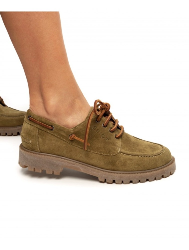 'ESIOT Patelia Light Olive Suede Boatshoes Λαδί Σουέντ Δετά Μοκασίνια