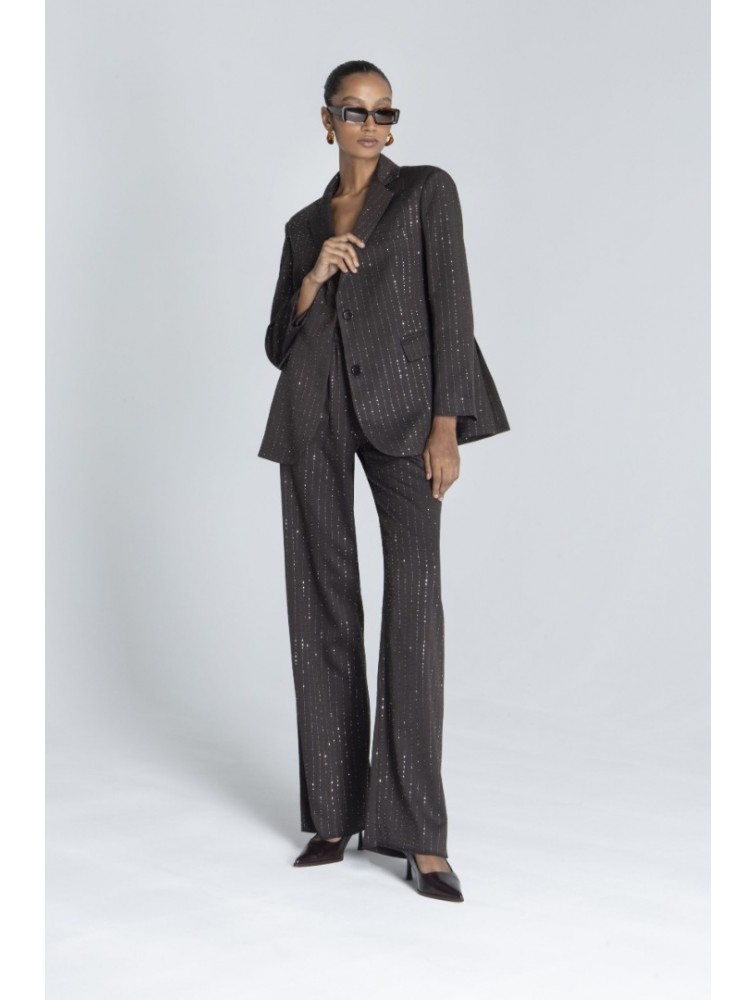 FOREVER YOUNG Cleo Sparkling Pants Καφέ Παντελόνι με Στρας