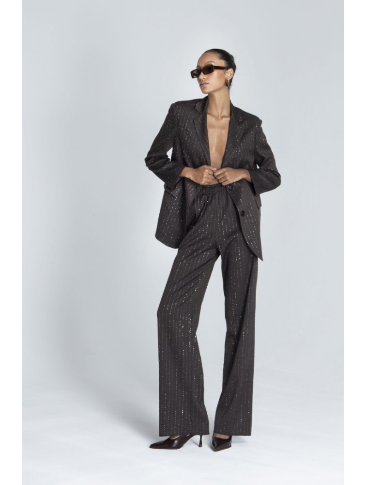 FOREVER YOUNG Cleo Sparkling Pants Καφέ Παντελόνι με Στρας