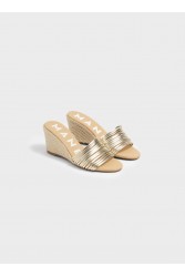MANEBÌ Metallic Leather Multi Bands Mule Wedge Espadrilles Χρυσές Δερμάτινες Εσπαντρίγιες Mules με Λουράκια