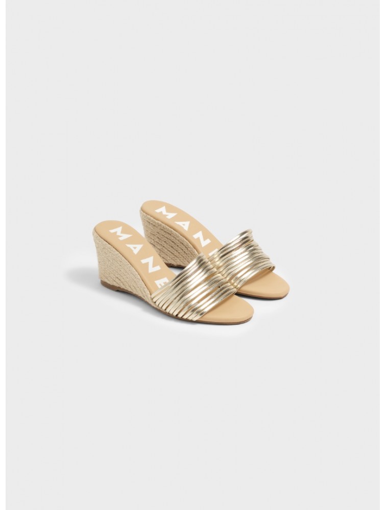 MANEBÌ Metallic Leather Multi Bands Mule Wedge Espadrilles Χρυσές Δερμάτινες Εσπαντρίγιες Mules με Λουράκια