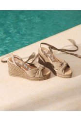MANEBÌ Soft Suede Wedge Espadrilles With Knot Hamptons Vintage Taupe Μπεζ Εσπαντρίγιες με Κόμπο από Μαλακό Σουέντ