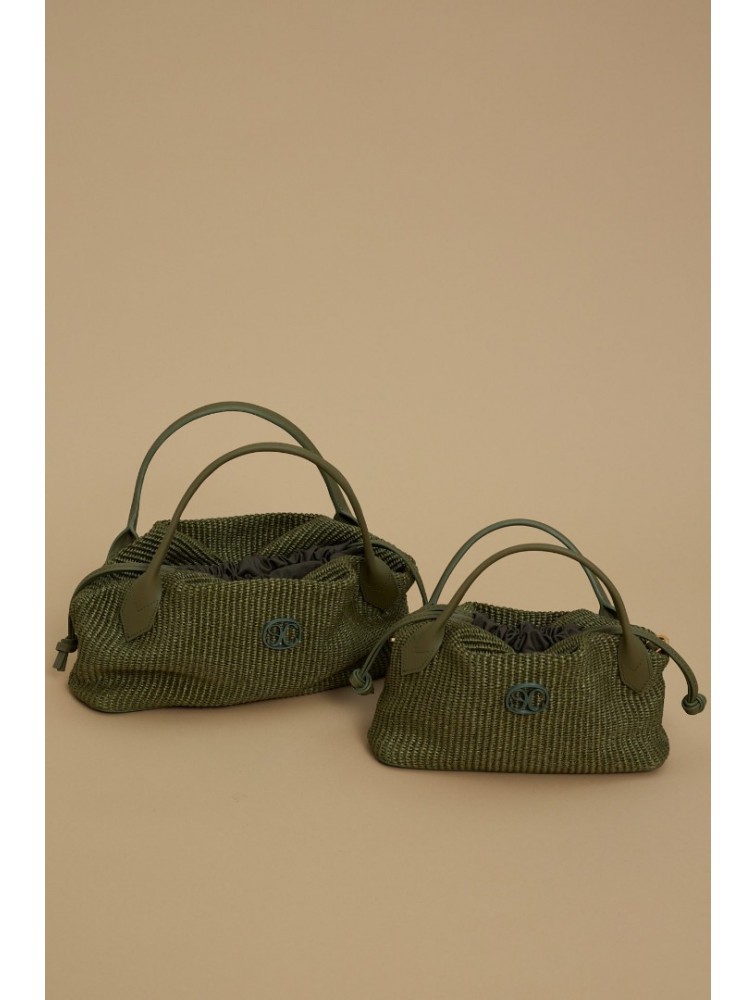 LA CHAINE Aelia Bag Khaki Straw Mini Χακί Μίνι Γυναικεία Τσάντα
