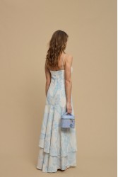 LA CHAINE Calm Dress Light Blue Εμπριμέ Γαλάζιο Μάξι Φόρεμα