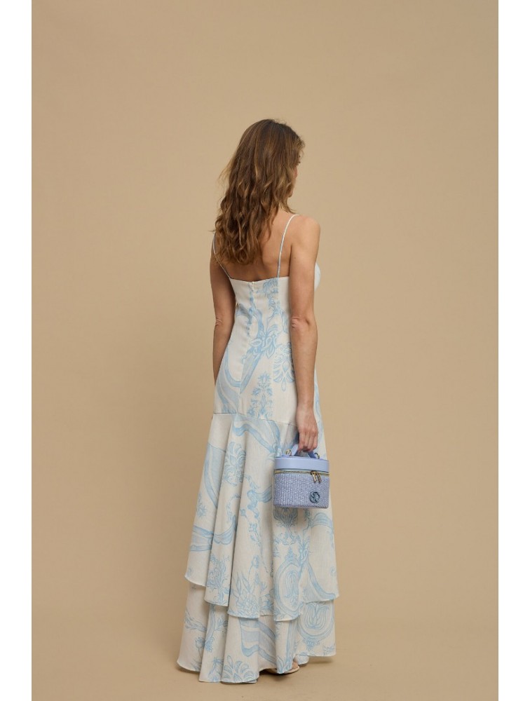 LA CHAINE Calm Dress Light Blue Εμπριμέ Γαλάζιο Μάξι Φόρεμα