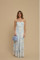 LA CHAINE Calm Dress Light Blue Εμπριμέ Γαλάζιο Μάξι Φόρεμα