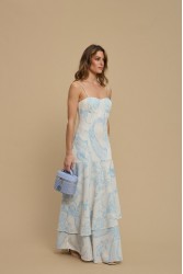 LA CHAINE Calm Dress Light Blue Εμπριμέ Γαλάζιο Μάξι Φόρεμα