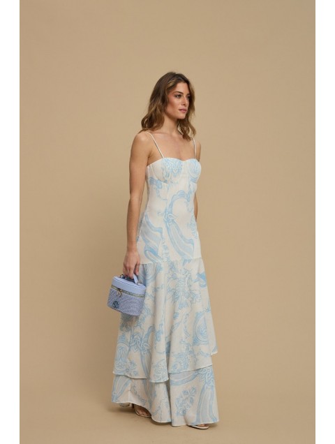 LA CHAINE Calm Dress Light Blue Εμπριμέ Γαλάζιο Μάξι Φόρεμα
