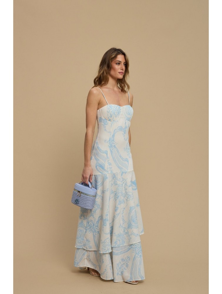 LA CHAINE Calm Dress Light Blue Εμπριμέ Γαλάζιο Μάξι Φόρεμα