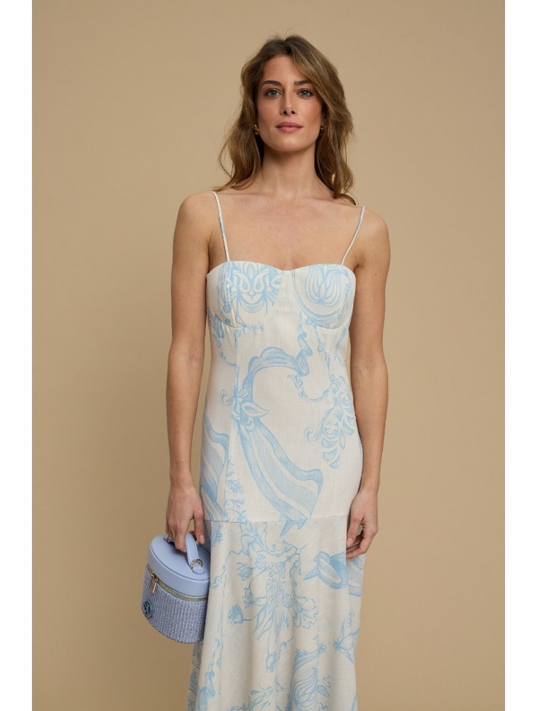LA CHAINE Calm Dress Light Blue Εμπριμέ Γαλάζιο Μάξι Φόρεμα