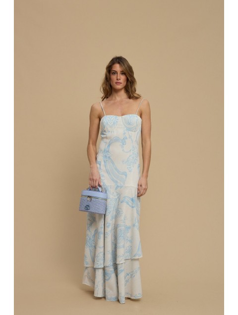 LA CHAINE Calm Dress Light Blue Εμπριμέ Γαλάζιο Μάξι Φόρεμα