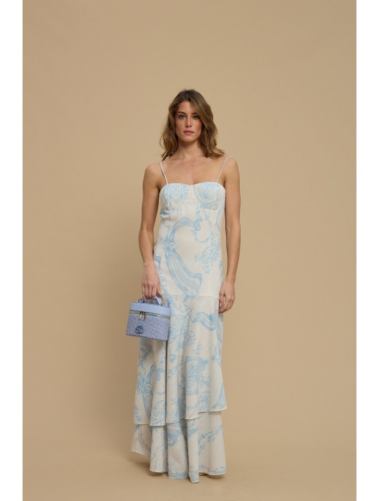 LA CHAINE Calm Dress Light Blue Εμπριμέ Γαλάζιο Μάξι Φόρεμα