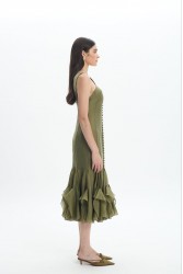 LA CHAINE Camellia Dress Olive Λαδί Μίντι Φόρεμα