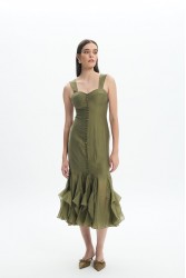 LA CHAINE Camellia Dress Olive Λαδί Μίντι Φόρεμα