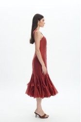 LA CHAINE Camellia Dress Terracotta Πορτοκαλί Μίντι Φόρεμα