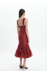 LA CHAINE Camellia Dress Terracotta Πορτοκαλί Μίντι Φόρεμα