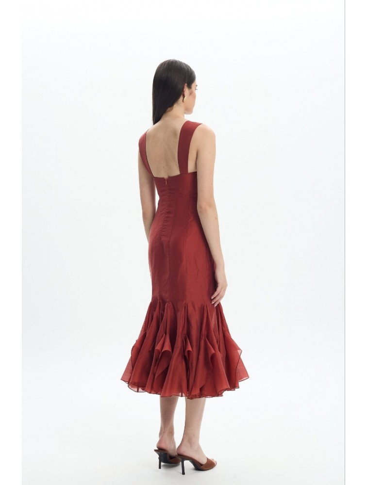 LA CHAINE Camellia Dress Terracotta Πορτοκαλί Μίντι Φόρεμα