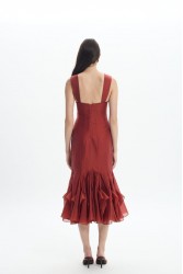 LA CHAINE Camellia Dress Terracotta Πορτοκαλί Μίντι Φόρεμα