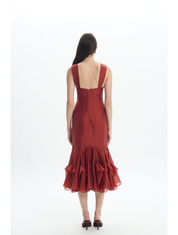 LA CHAINE Camellia Dress Terracotta Πορτοκαλί Μίντι Φόρεμα