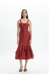 LA CHAINE Camellia Dress Terracotta Πορτοκαλί Μίντι Φόρεμα