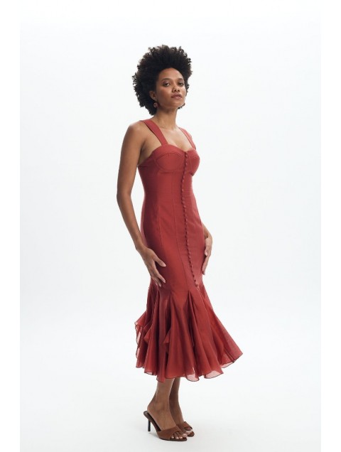 LA CHAINE Camellia Dress Terracotta Πορτοκαλί Μίντι Φόρεμα