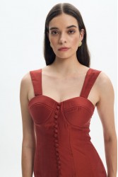 LA CHAINE Camellia Dress Terracotta Πορτοκαλί Μίντι Φόρεμα