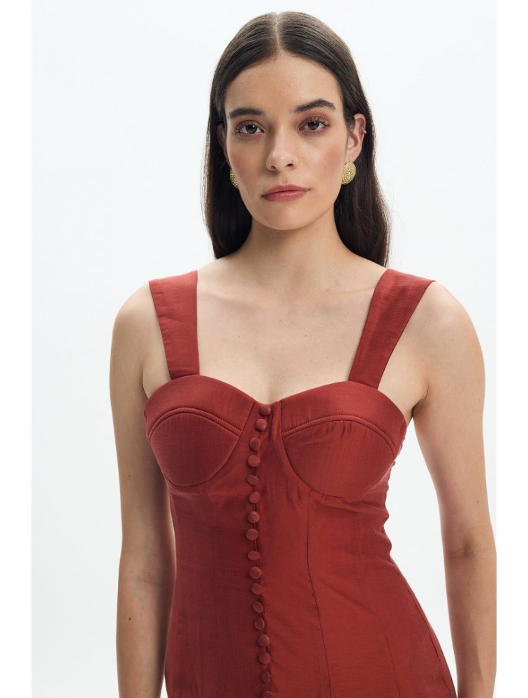 LA CHAINE Camellia Dress Terracotta Πορτοκαλί Μίντι Φόρεμα