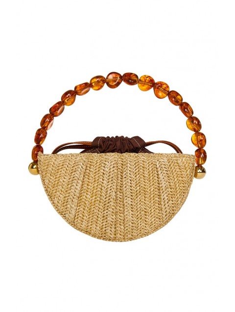 LA CHAINE Coralia Bag Brown Beige Bag with Brown Beads