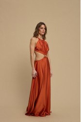 LA CHAINE Horizon Dress Terracotta Πορτοκαλί Μάξι Σατέν Φόρεμα