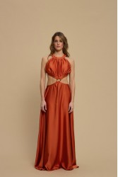 LA CHAINE Horizon Dress Terracotta Πορτοκαλί Μάξι Σατέν Φόρεμα