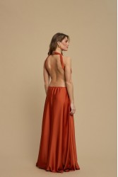 LA CHAINE Horizon Dress Terracotta Πορτοκαλί Μάξι Σατέν Φόρεμα