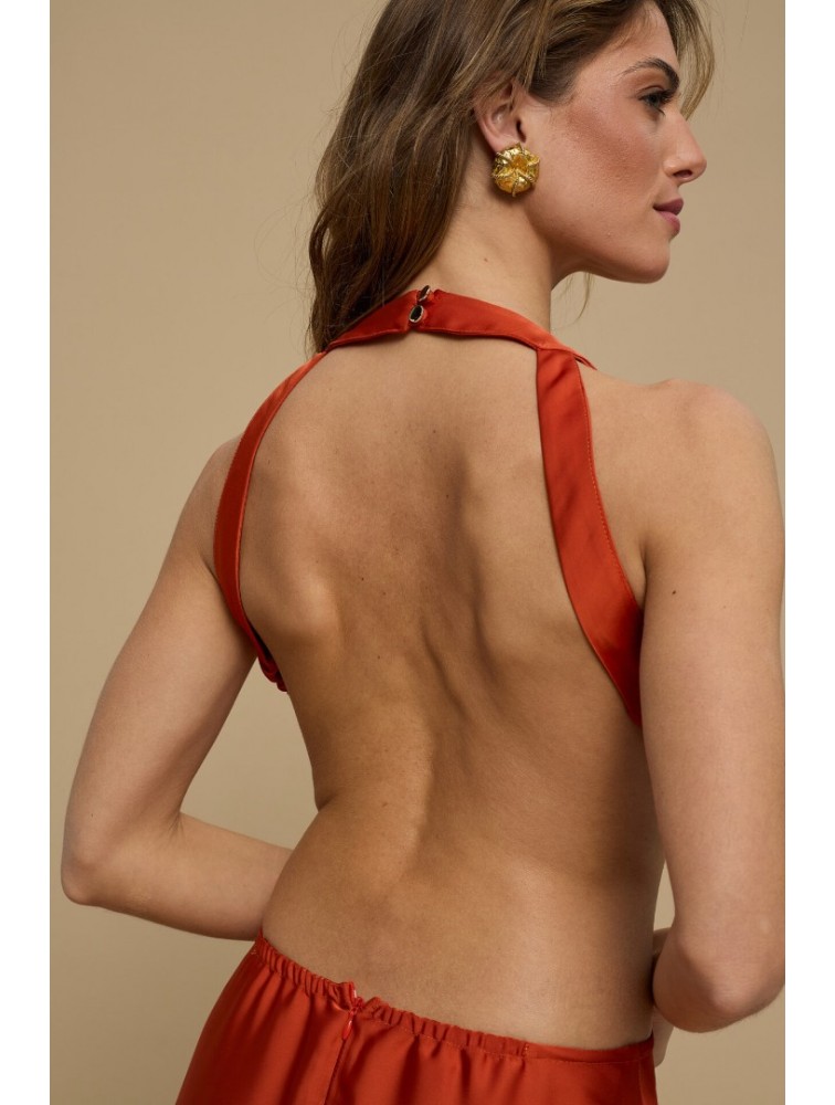 LA CHAINE Horizon Dress Terracotta Πορτοκαλί Μάξι Σατέν Φόρεμα