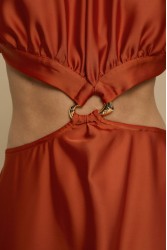 LA CHAINE Horizon Dress Terracotta Πορτοκαλί Μάξι Σατέν Φόρεμα