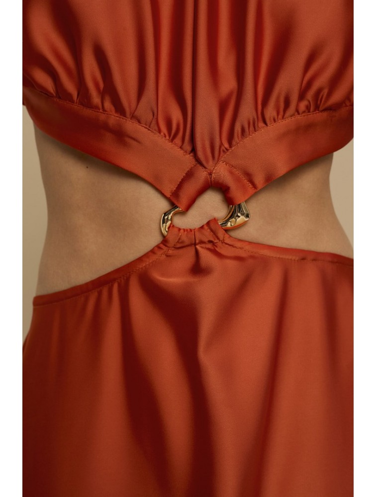 LA CHAINE Horizon Dress Terracotta Πορτοκαλί Μάξι Σατέν Φόρεμα
