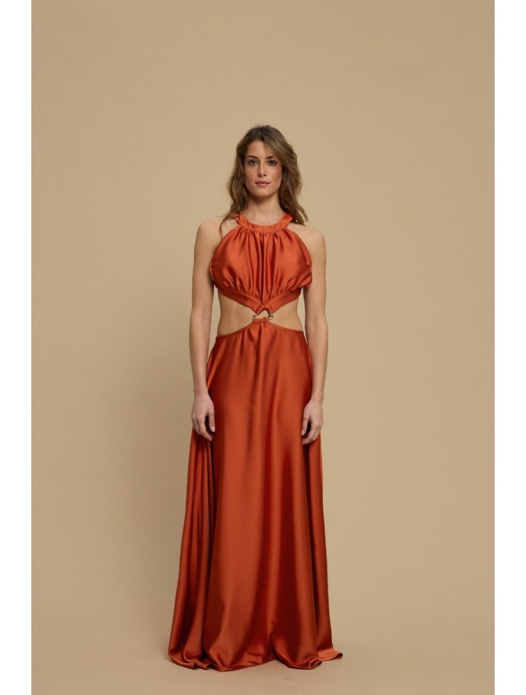 LA CHAINE Horizon Dress Terracotta Πορτοκαλί Μάξι Σατέν Φόρεμα