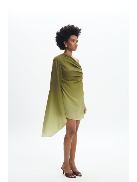LA CHAINE Nellie Dress Green Μίνι Πράσινο Φόρεμα με Ένα Ώμο